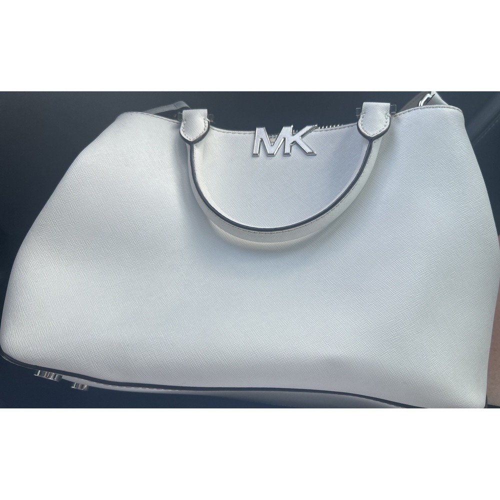 Michael Kors Florence satchel in optic white saffiano leather.
